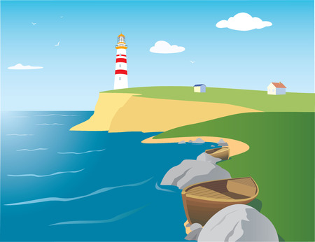 color image with beacon and boatsのイラスト素材