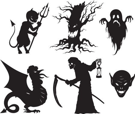 Black and white cartoon shapes on Halloween themeのイラスト素材