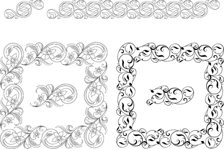 Black and white vector decoration elements, which can be used for borders and framesのイラスト素材