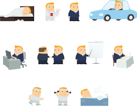 Color vector illustrations of casual contemporary man's everyday lifeのイラスト素材