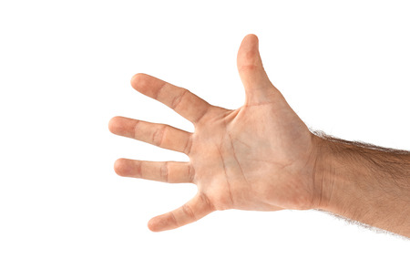 Open hand close up isolated over whiteの写真素材