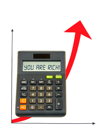 Calculator with red ascending arrowの写真素材