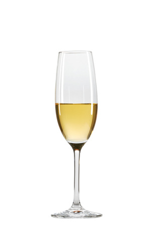 Wineglass with white wine over white backgroundの写真素材