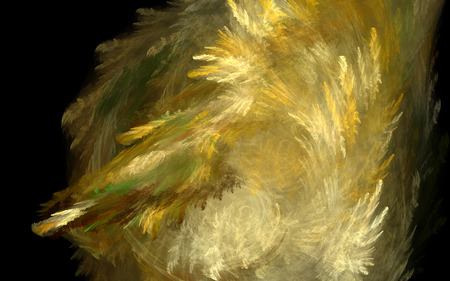 Gold yellow straw or fur explosion abstract background 3dの写真素材