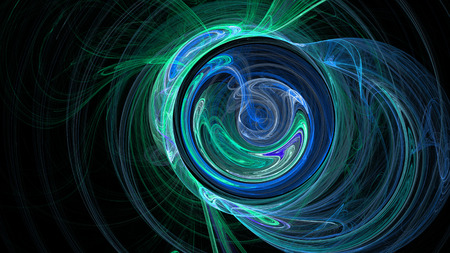 Blue and green curves and circles abstract background for creative designの写真素材