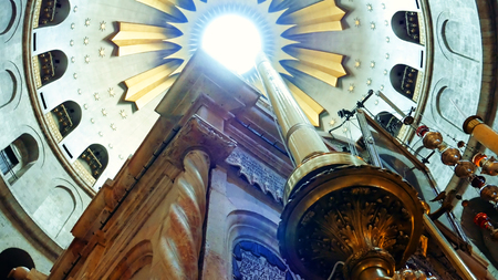 Jerusalem, Israel - May 25, 2017: Dome over Jesus Christ empty tomb and rotunda in Jerusalem in the Holy Sepulcher Church. The Church and Empty Tomb the most sacred places for all religious Christiansのeditorial素材