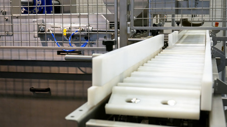 Food factory automated robotic machine. Conveyor product line for cooking and packing rations and...