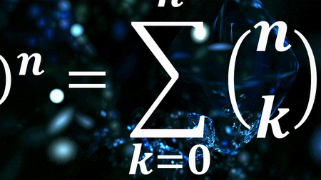 Math equations and formulas in distance on abstract cosmic background. Science and mathematical research and development concept.の写真素材