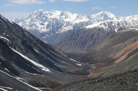 Maashey Bash is one of the highest mountains in Altai. View from slope of Mettalurg Peak. Altai Republic, Russiaの写真素材