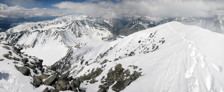 View at South Chuya Mountain Range from IIktu Summit. Altai Republic, Russiaの写真素材