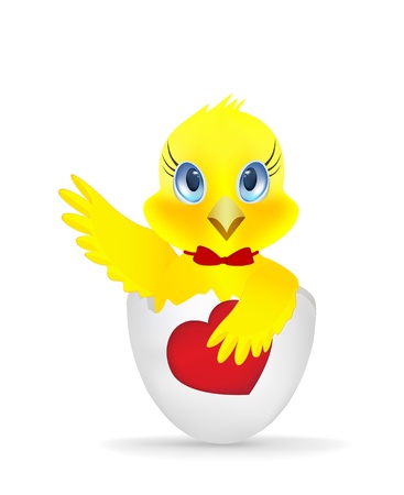 Chick with a heart on a white backgroundのイラスト素材