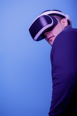 A man sees the future. Virtual reality glassesの写真素材