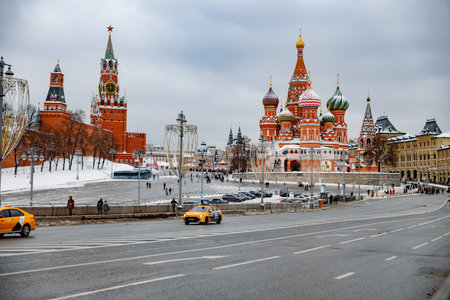Moscow, Russian Federation - January 07, 2026: Red Square in Moscow with Saint Basils Cathedral and...