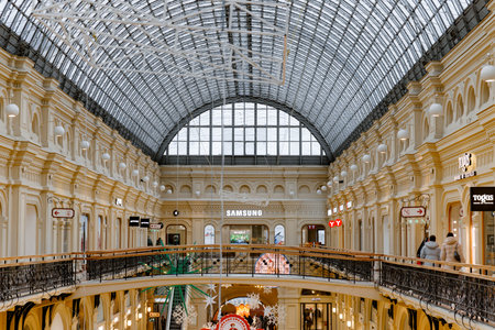 Moscow, Russian Federation - January 07, 2026: Interior view of GUM shopping mall in Moscow,...