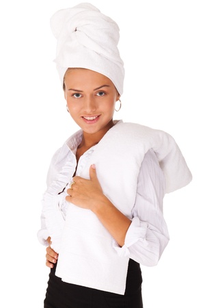 You can look gorgeous with a towel instead of fur coatの写真素材