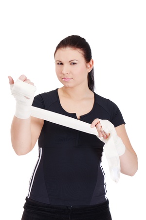 Young athletic-looking girl is preparing for the battleの写真素材