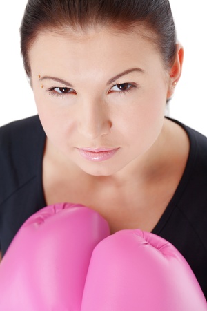 Young athletic-looking girl is preparing for the battleの写真素材