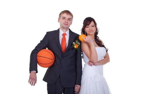 Orange, basketball, tie, rose - everything is orange color in this weddingの写真素材