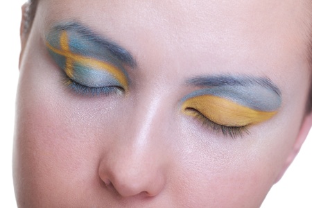 Young girl is dreaming about score in match between Sweden and Ukraine: EURO 2012, group D, 11th of June. Focus on eyelashes.の写真素材