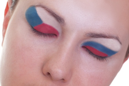 Young girl is dreaming about score in match between Czech Republic and Russian Federation: EURO 2012, group A, 8th of June. Focus on eyelashes.の写真素材