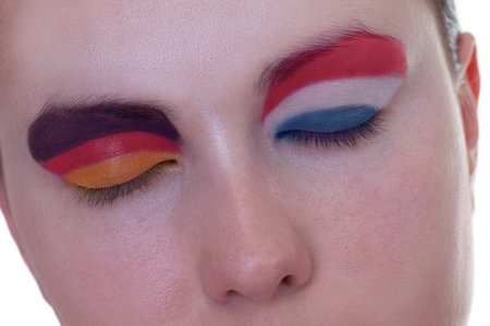 Young girl is dreaming about score in match between Germany and Netherlands: EURO 2012, group B, 13th of June. Focus on eyelashes.の写真素材