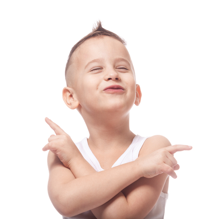 Adorable young rock fan on isolated whiteの写真素材