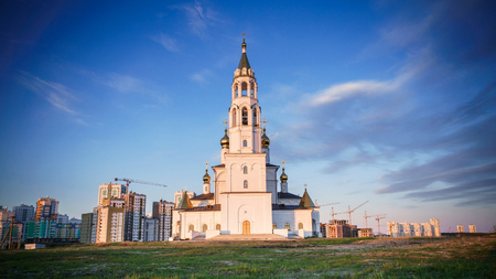 the Orthodox Church at sunset in spring 2の写真素材