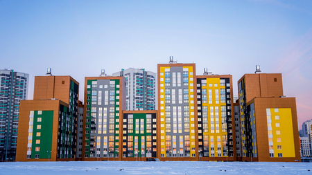 Winter town und the deep skyの写真素材