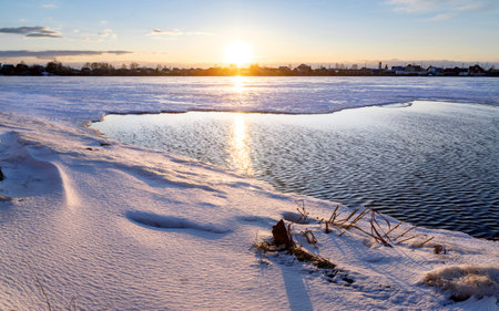 More fun lake with dry grassの写真素材