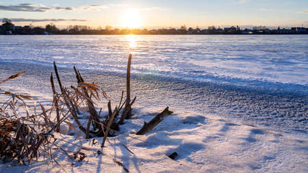 More fun lake with dry grassの写真素材
