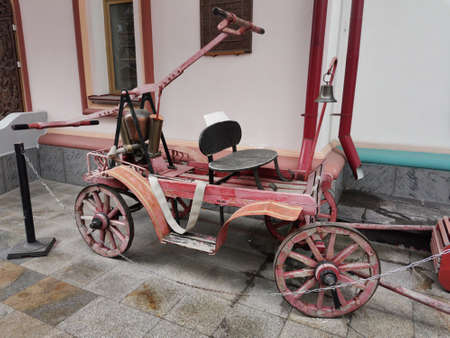 vintage fire truck with water pumpの写真素材