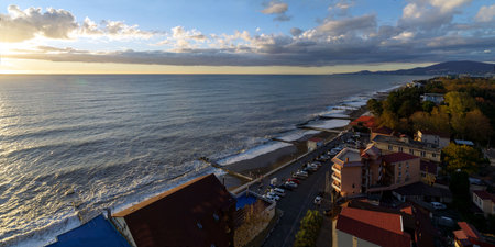 view of the outskirts of Adler and Sochi with the sea coastの写真素材
