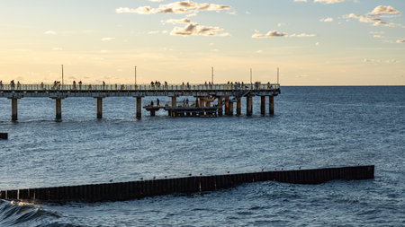 sandy beach on the embankment of Zelenogradsk