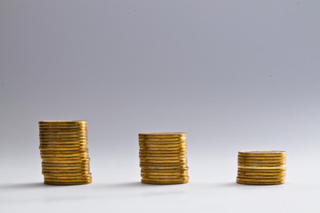 coins on a gray background closeup shotの写真素材