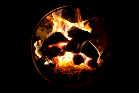 Firewood burning in the ovenの写真素材