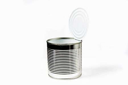 Empty tin can close up on a white background