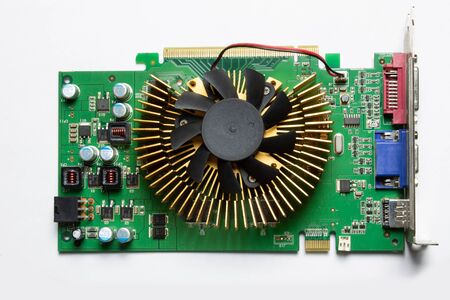 Computer video card close up on white backgroundの写真素材