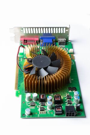 Computer video card close up on white background
