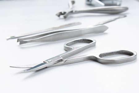 Manicure tools on white background close upの写真素材