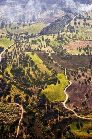 Aerial view of farm fields, Cyprusの写真素材
