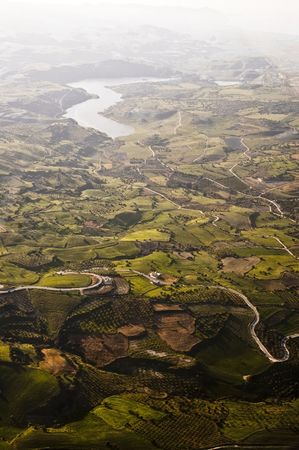 Aerial view of farm fields, Cyprusの写真素材