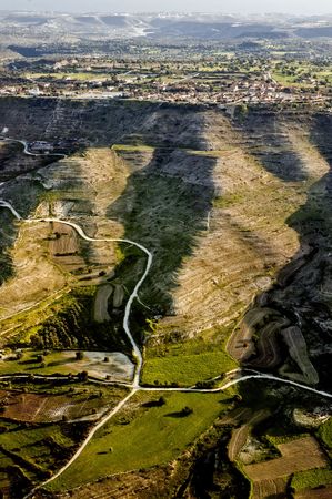 Aerial view of residential area in mountains of Cyprusの写真素材