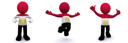 3d character textured with flag of Egypt isolated on white backgroundの写真素材