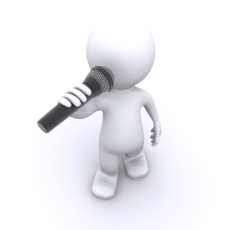 3d singer with microphone . Isolatedの写真素材