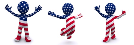 3d character textured with flag of USA isolated on white backgroundの写真素材