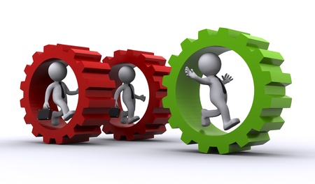 3d businessmen inside gear. Teamwork concept. Isolatedの写真素材