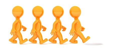 Group of people walking toward dangerous hole. Isolated on white backgroundの写真素材