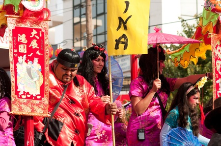 LIMASSOL, CYPRUS - MARCH 6: Participant from Chinese Theme Group during the Carnival Parade on March 6, 2011 in Limassol, Cyprus.のeditorial素材