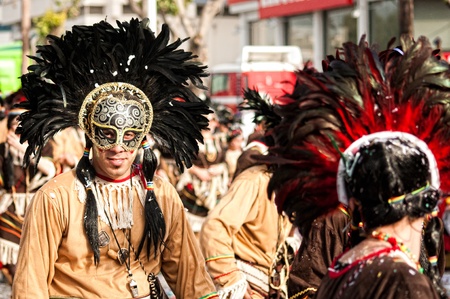 LIMASSOL, CYPRUS - MARCH 6: Participant from Indian's Theme Group during the Carnival Parade on March 6, 2011 in Limassol, Cyprus.のeditorial素材