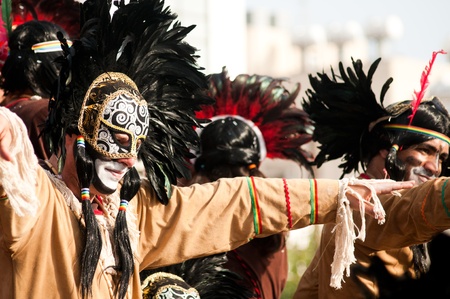 LIMASSOL, CYPRUS - MARCH 6: Participant from Indian's Theme Group during the Carnival Parade on March 6, 2011 in Limassol, Cyprus.のeditorial素材